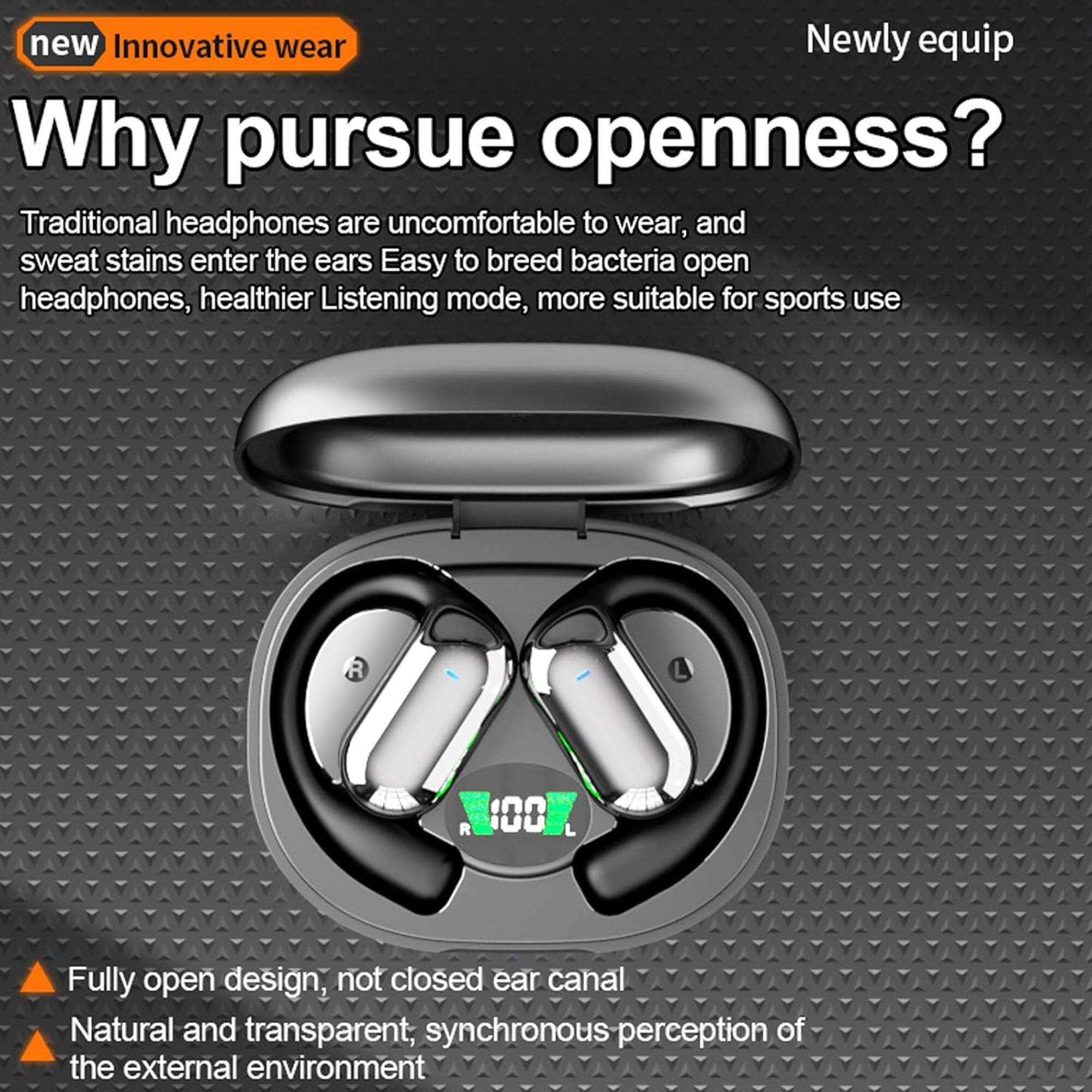 new Innovative wear

Why pursue openness?

Traditional headphones are uncomfortable to wear, and sweat stains enter the ears. Easy to breed bacteria. Open headphones, healthier Listening mode, more suitable for sports use.

Newly equip

Fully open design, not closed ear canal

Natural and transparent, synchronous perception of the external environment