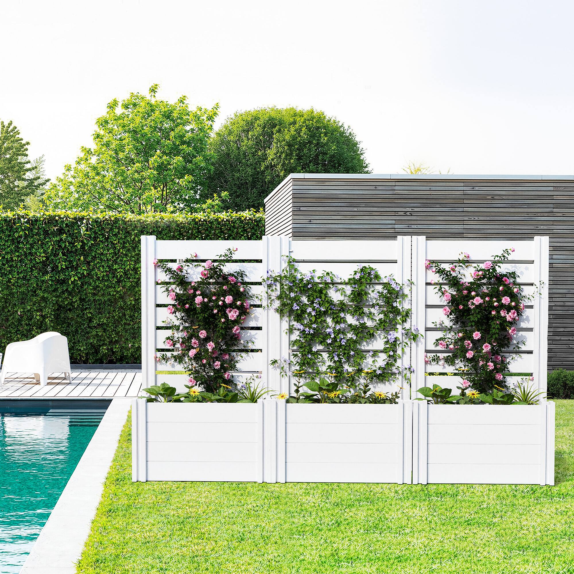 Alt View 2. PexFix - 47 in. x 23.6 in. Rectangle Vinyl PVC Planter Box Raised Garden Beds with Trellis-Ideal for Backyard - White.