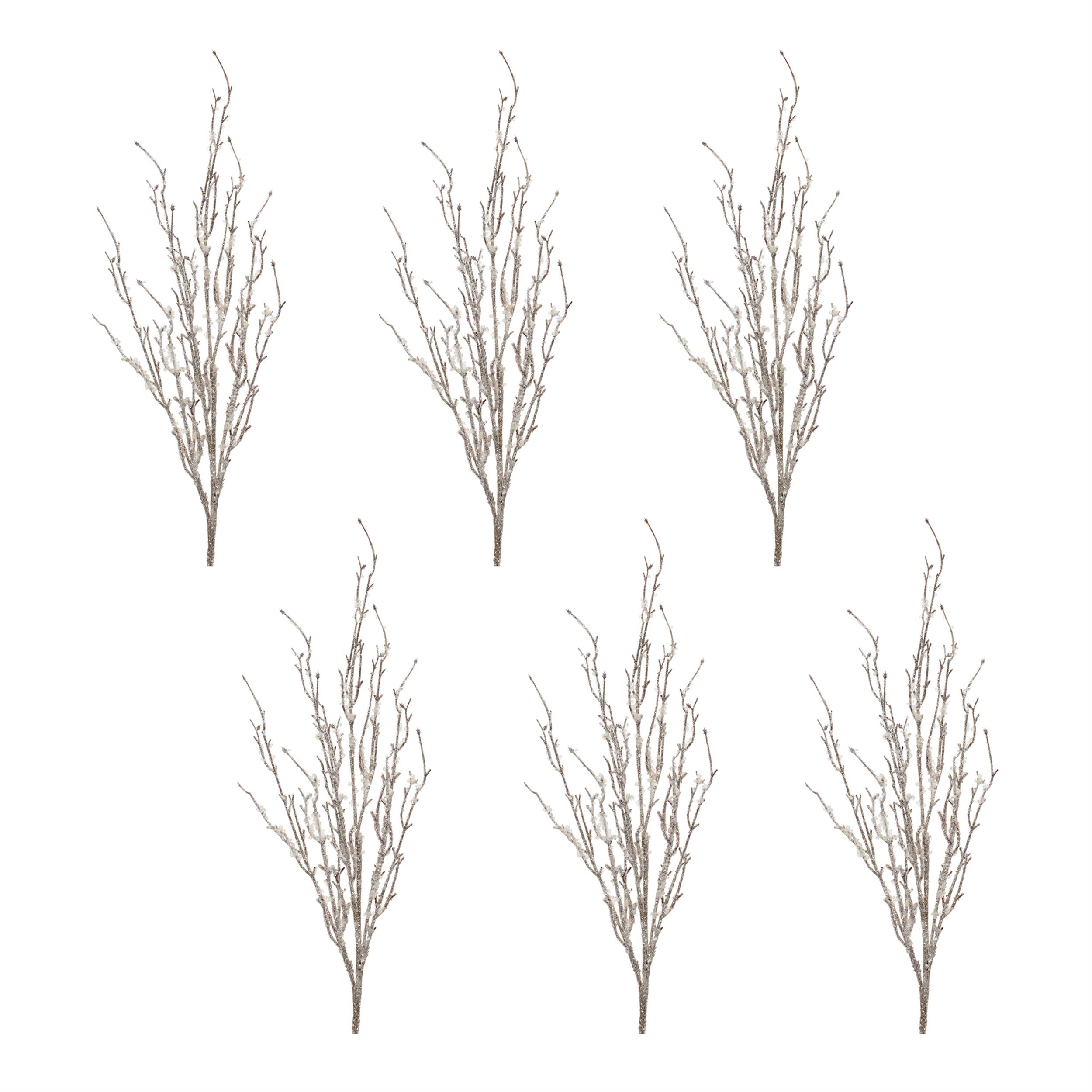 Left. BreeBe - Flocked Glitter Branch (Set of 6) - Silver.