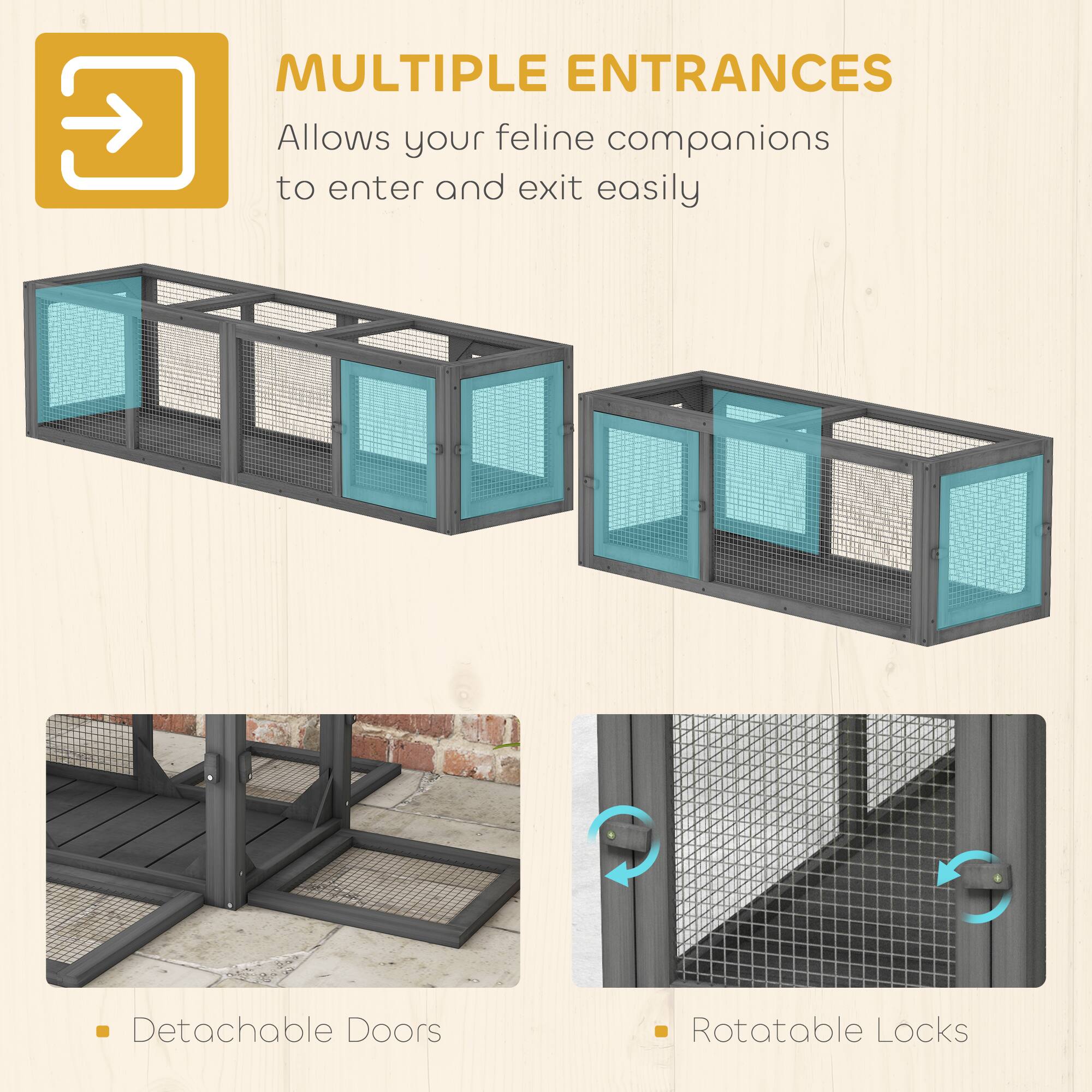 MULTIPLE ENTRANCES  
Allows your feline companions to enter and exit easily

- Detachable Doors
- Rotatable Locks