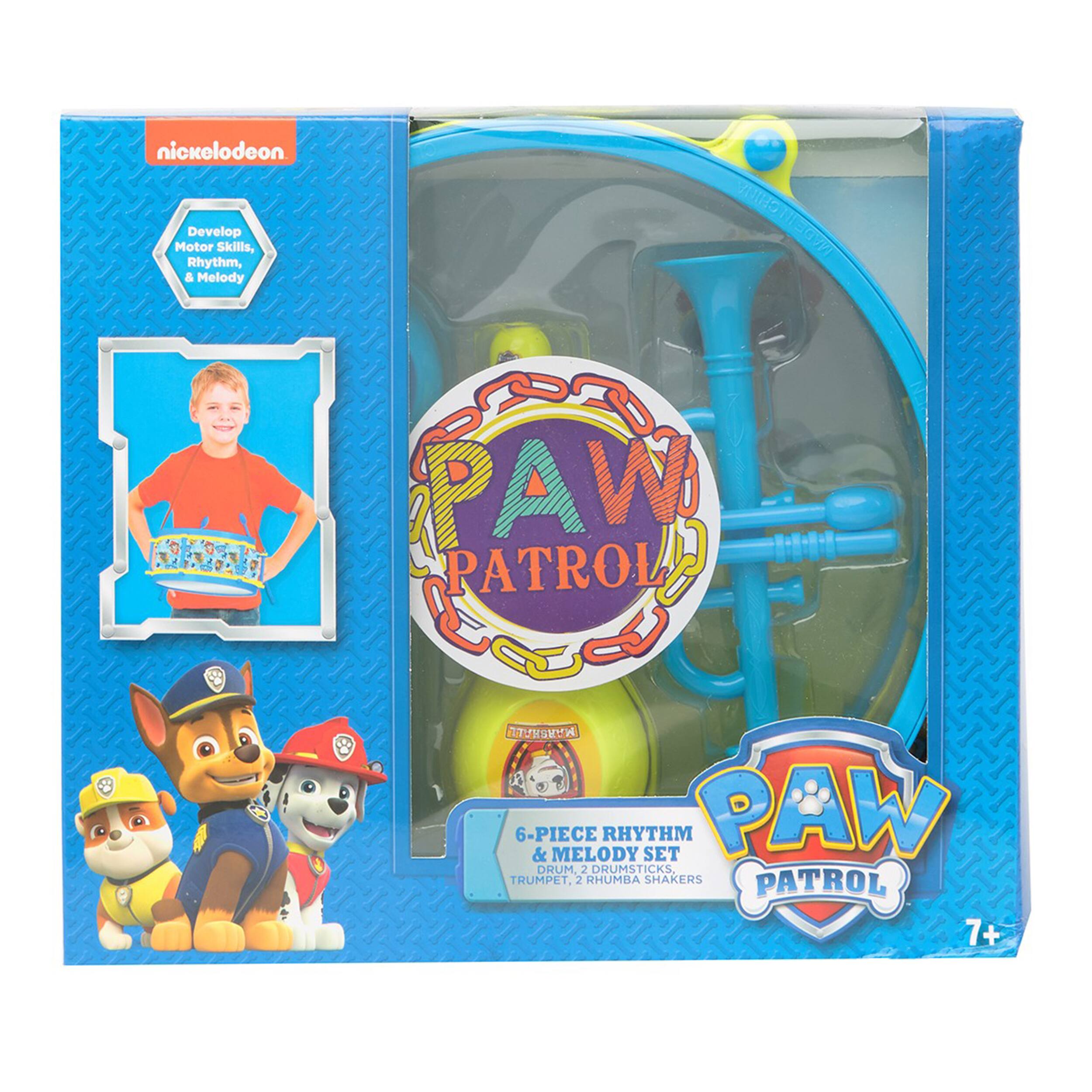 nickelodeon Develop Motor Skills, Rhythm, & Melody PAW PATROL 6-PIECE RHYTHM & MELODY SET PAW DRUM, 2 DRUMSTICKS, TRUMPET, 2 RHUMBA SHAKERS PATROL 7+