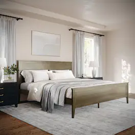 Martha Stewart - Corbin Wooden King Size Platform Bed with Headboard and Footboard - Brown Gray