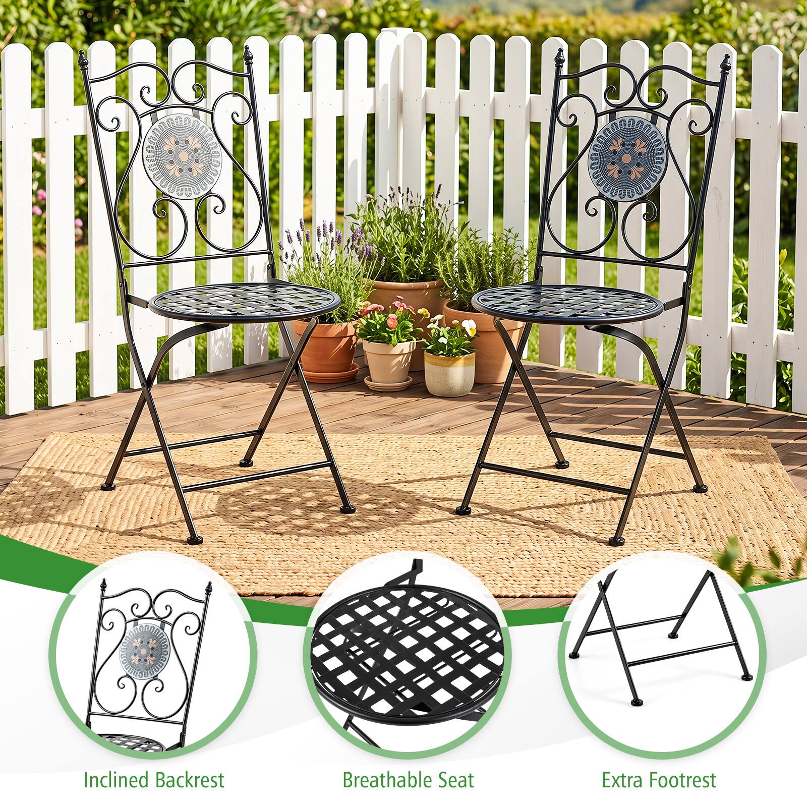 Inclined Backrest  
Breathable Seat  
Extra Footrest