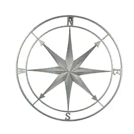 Zeckos - Weathered Finish Framed Compass Rose Metal Wall Hanging - Silver