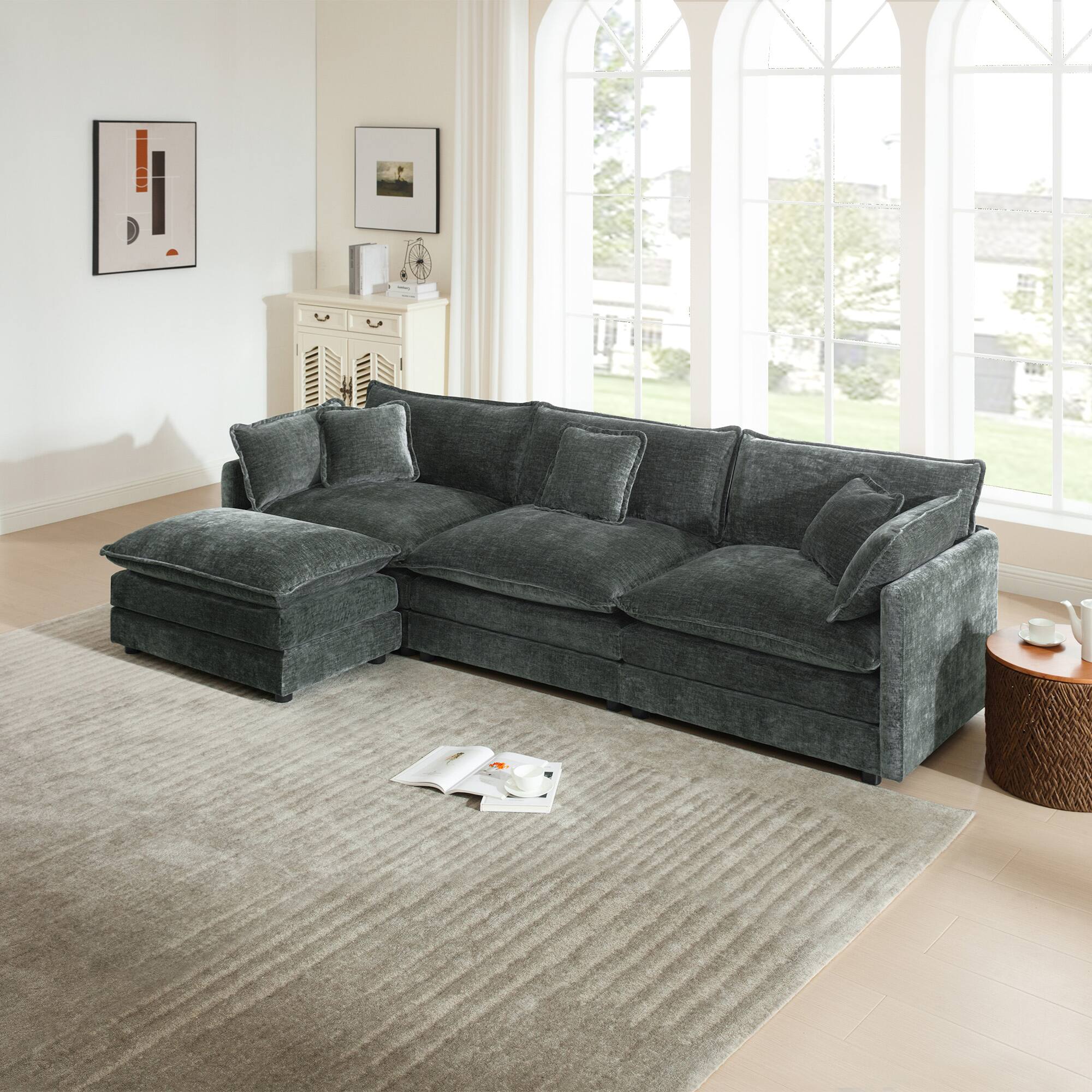 Front. LOVMOR - Chenille Modular Sectional Couch L Shaped Easy Assembly For Living Room Home Theater Plush Cozy Lounge TV Seat - Gray.