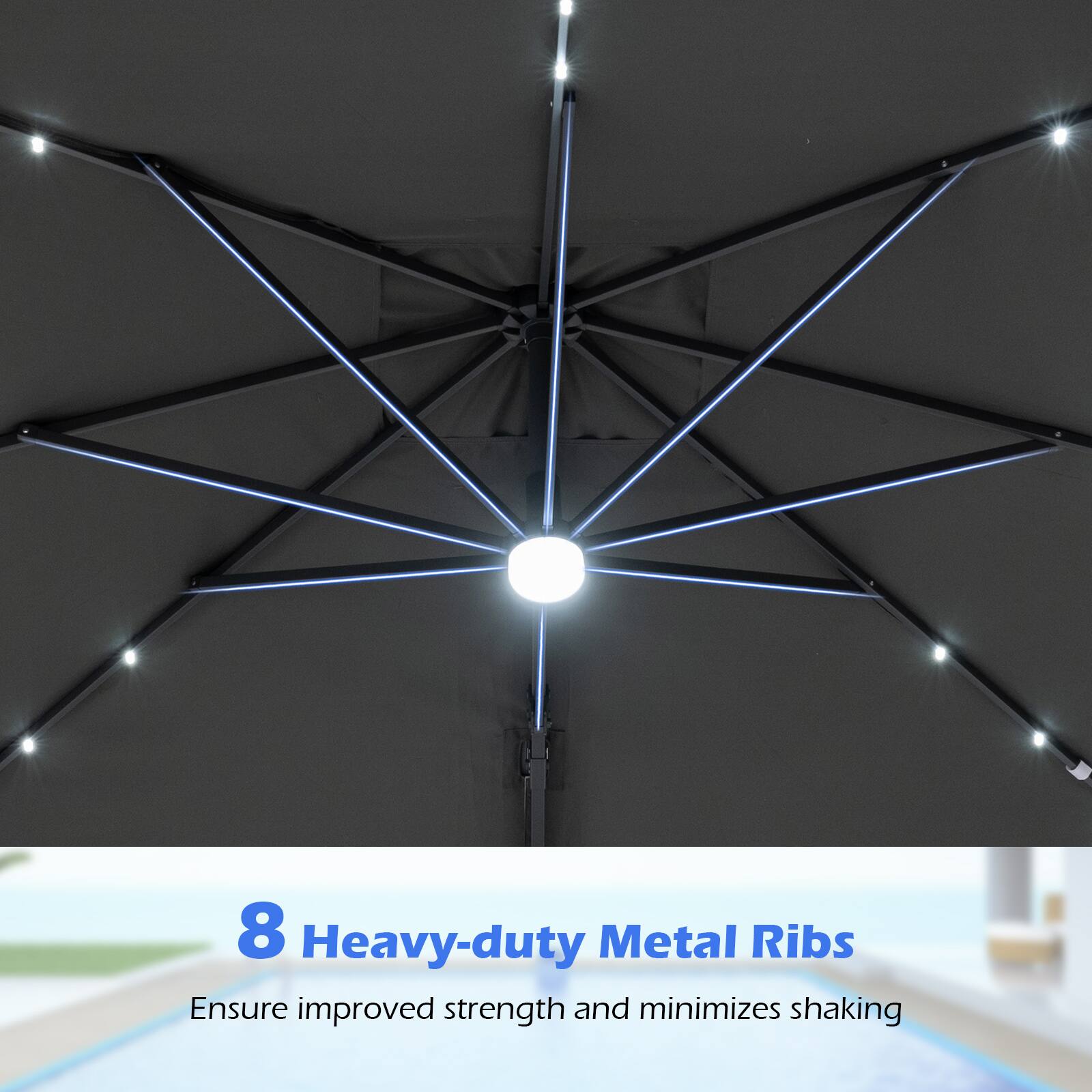 8 Heavy-duty Metal Ribs  
Ensure improved strength and minimizes shaking