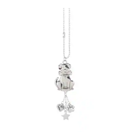 Front. Ganz - Ganz Silver Dog Holding Bone with Bowl Zinc Metal Car Charm with Silver Chain - Silver.