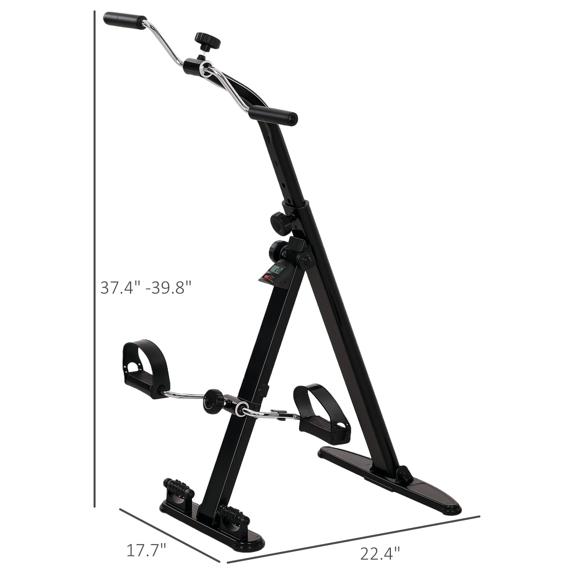 The dimensions of the exercise bike are:

- Height: 37.4" - 39.8"
- Width: 22.4"
- Depth: 17.7"