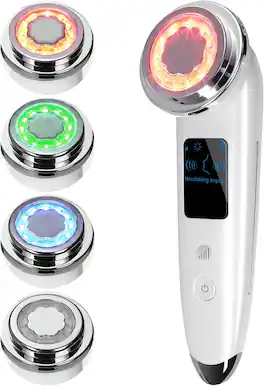 Core Tech - 4-in-1 Rechargeable Facial Massager with LED Light Therapy, Large Display and 10-Minute Auto Shut-Off - White