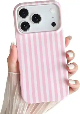 FINEAK - Cute Striped iPhone 17 Pro Case - Slim TPU Shockproof Cover - Pink