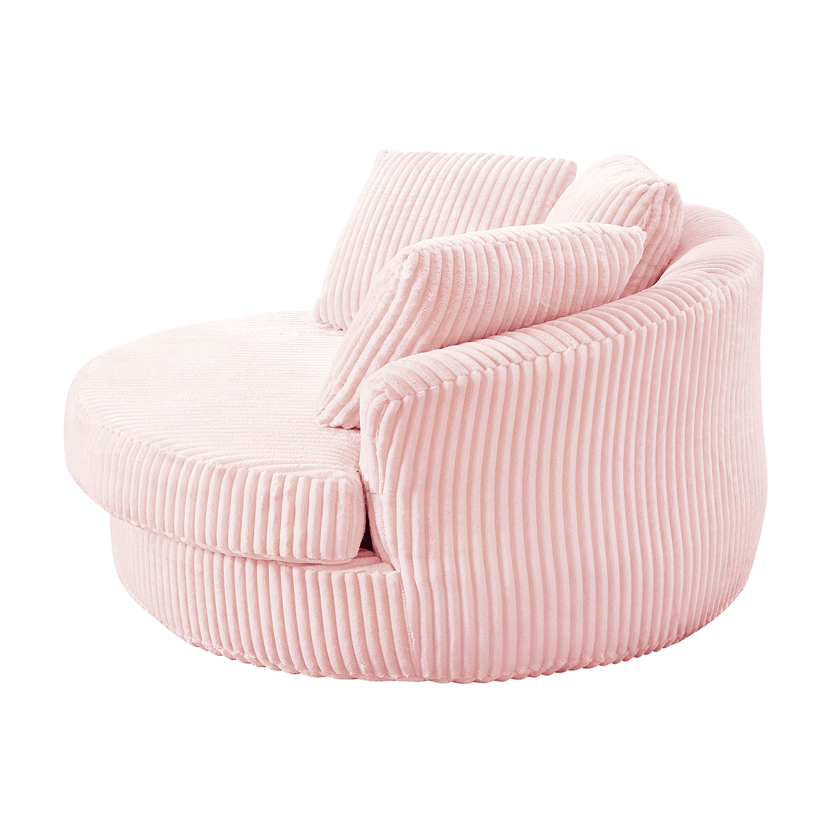 Back. Trinkets Crazed - 60-Inch Oversized Round Chaise Longue Chair Indoor,Modern Upholstered Corduroy Deep Seat Single Cloud Floor Sofa Chair - Pink.