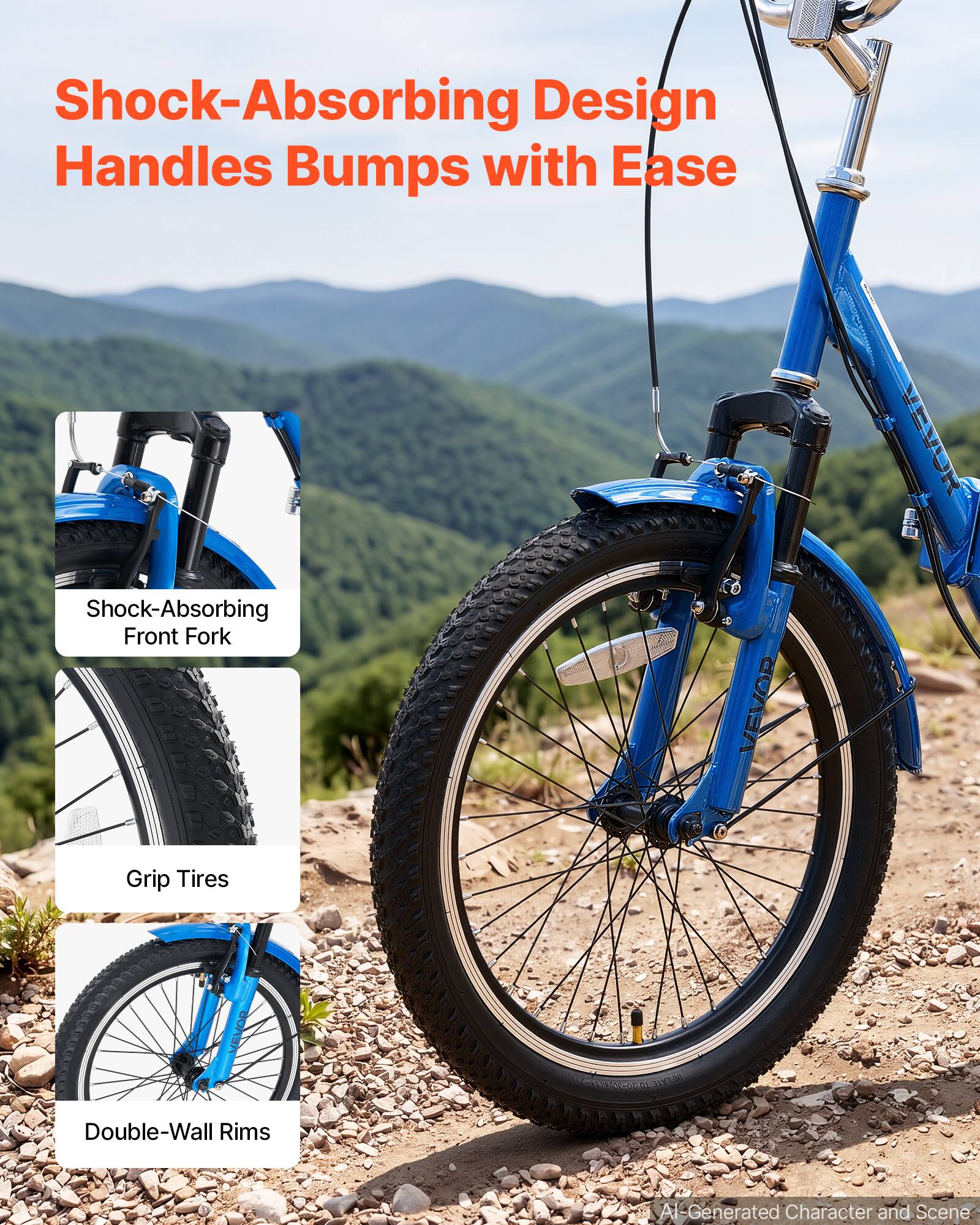 Shock-Absorbing Design Handles Bumps with Ease

Shock-Absorbing Front Fork

Grip Tires

Double-Wall Rims

AI-Generated Character and Scene
