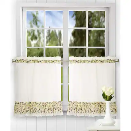 Front. Ellis Curtain - Ellis Curtain Clarice High Quality 2-Piece Leafy Branch Patterned Ruffled Tier Pair Window Curtains - 58 x30" Violet - Violet.