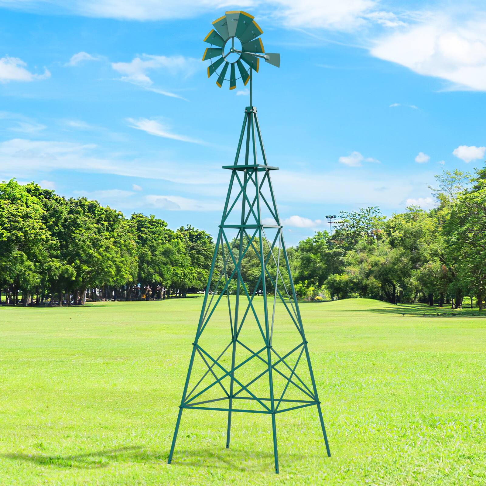 Alt View 4. Costway - 8 ft Ornamental Windmill w/ 4 Support Legs Decorative Weathervane for Backyard - Green.