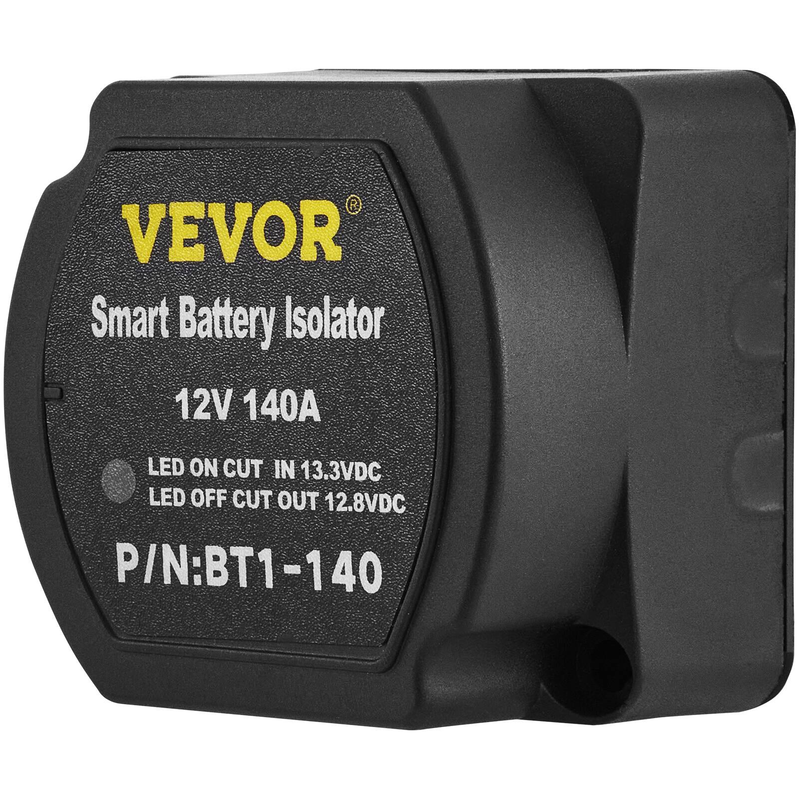 VEVOR Smart Battery Isolator  
12V 140A  
LED ON CUT IN 13.3VDC  
LED OFF CUT OUT 12.8VDC  
P/N: BT1-140