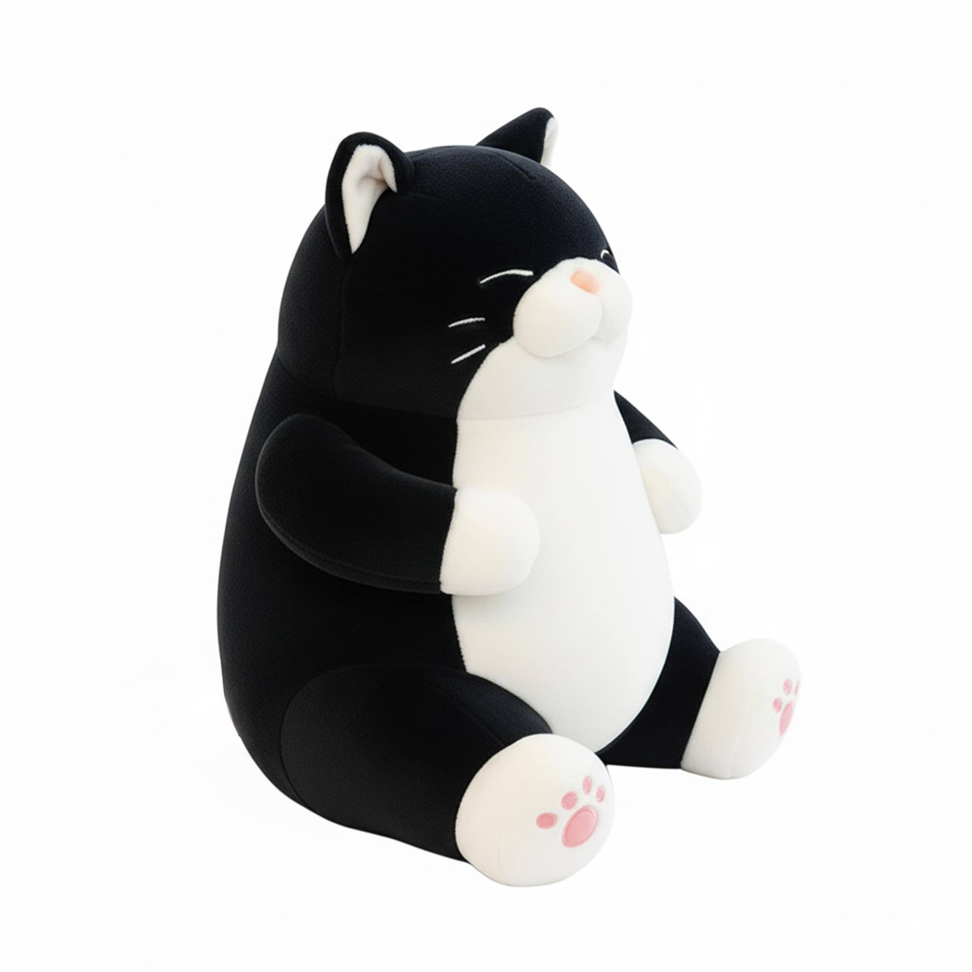 Alt View 10. New Era Distribution - Chubby Meow 12 Inch Plush Pillow | Black - Black.