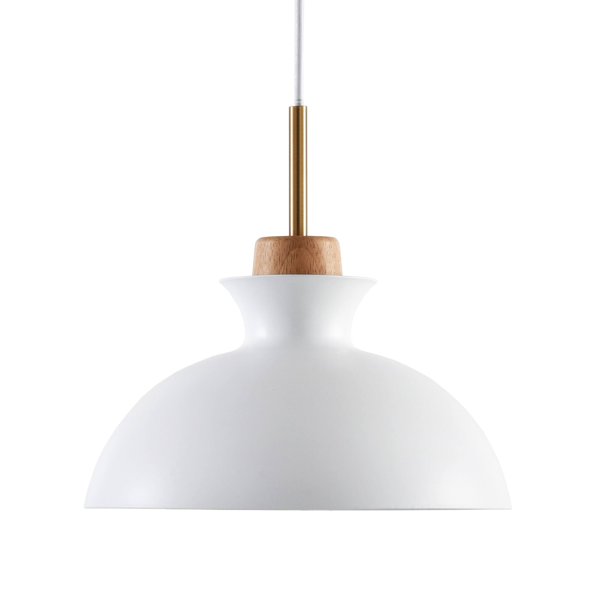 Alt View 7. Parrot Uncle - Modern 1-Light Hanging Pendant Light with Wood and Brass Accents - White.