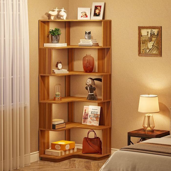 SlickBlue L Shaped Corner Bookcase with 6 Shelves for Bedroom or Living ...