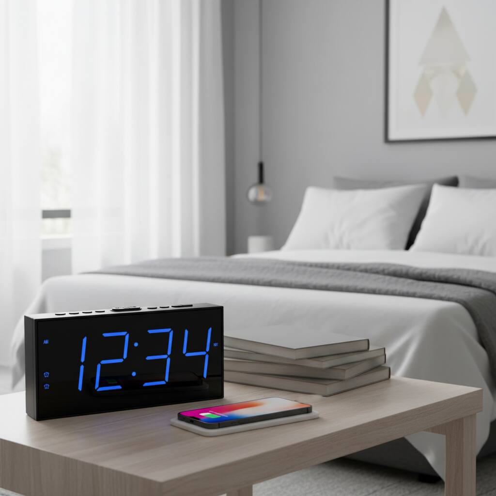Alt View 2. Dazzed Corner - Digital Dual Alarm Clock, Display Bedside with Battery Backup - Black.