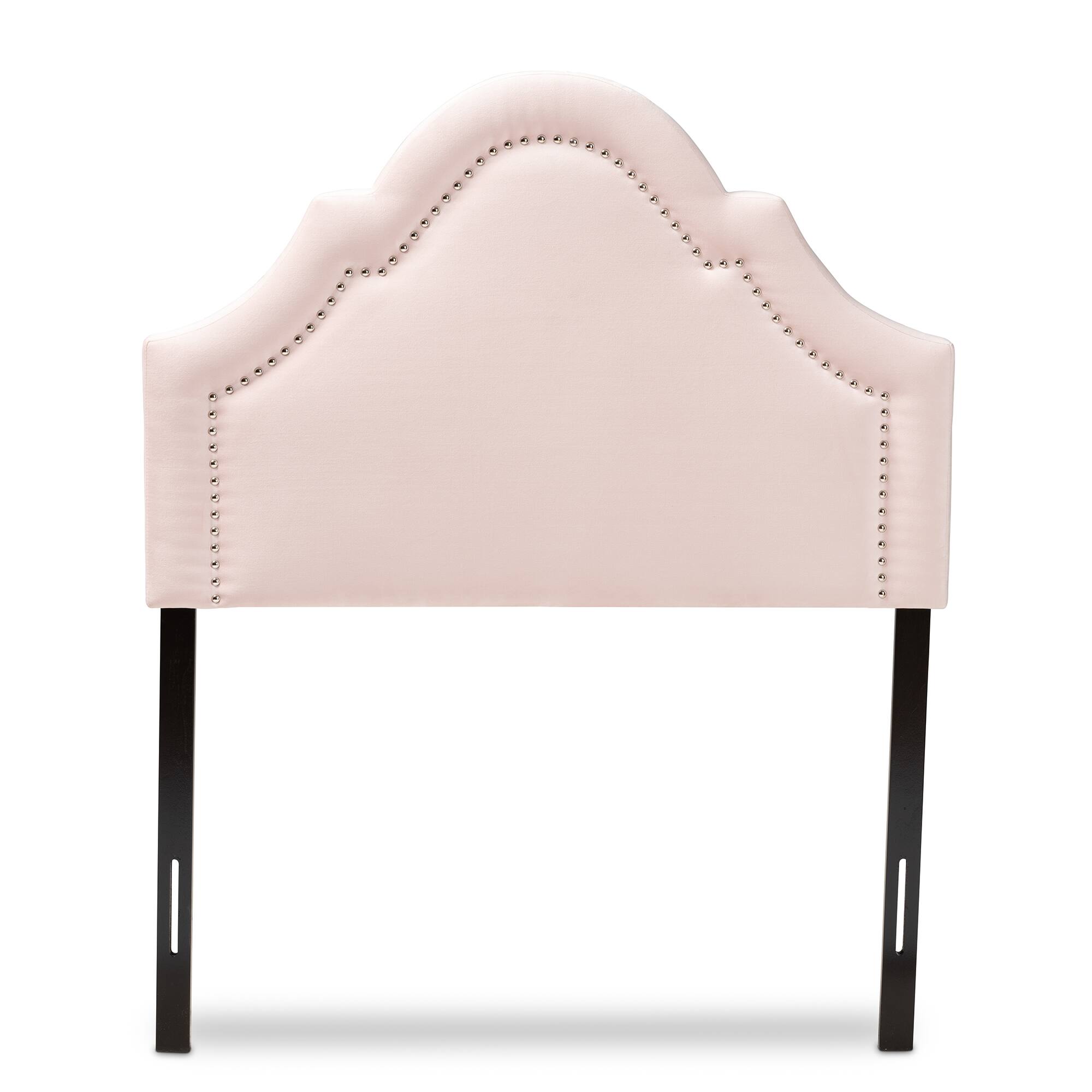 Angle. Baxton Studio - Rita Modern and Contemporary Velvet Fabric Upholstered Twin Size Headboard - Light Pink.