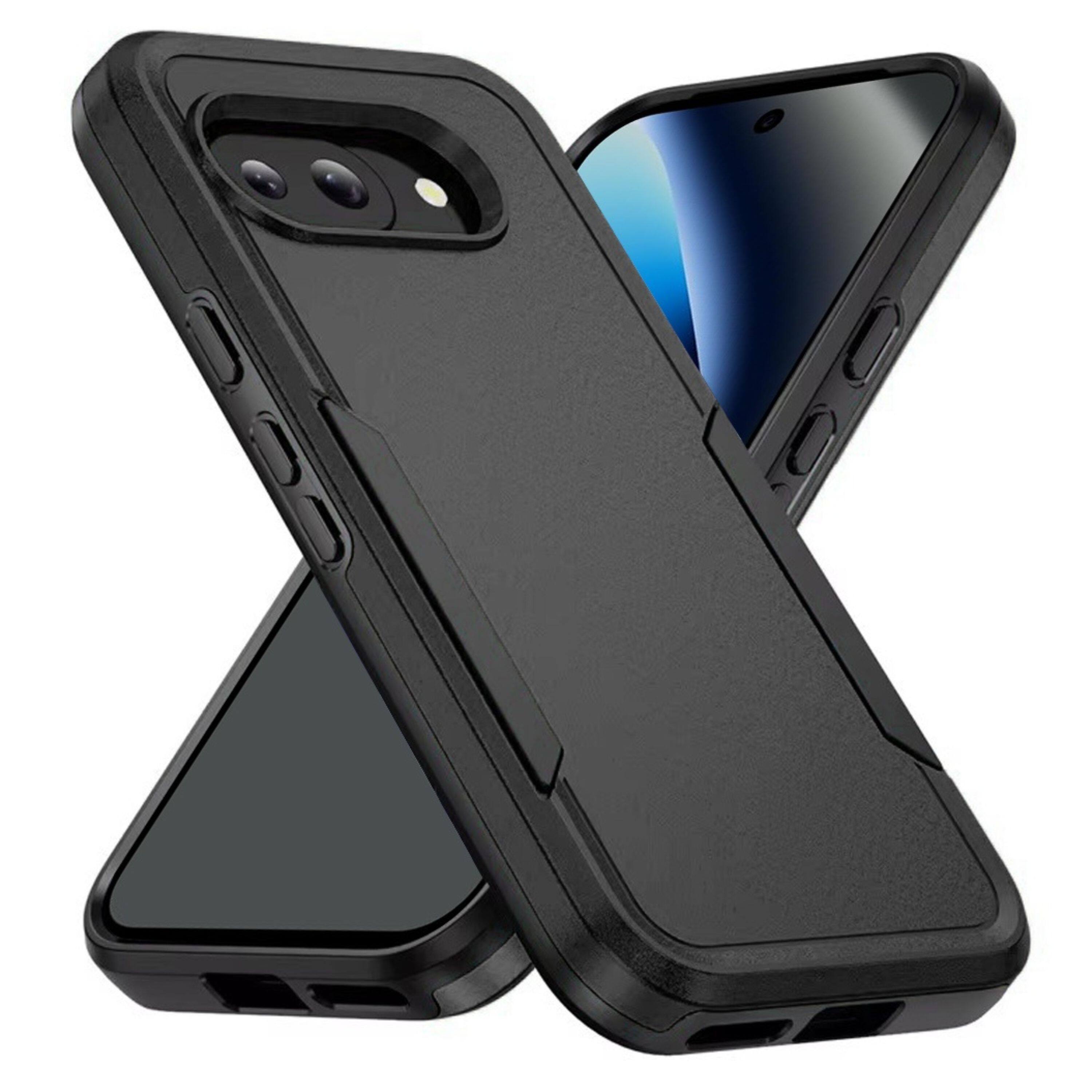 Left. Kitcheniva - Rugged Shockproof Hybrid Case With Tempered Glass For Google Pixel 10a Black - Black.