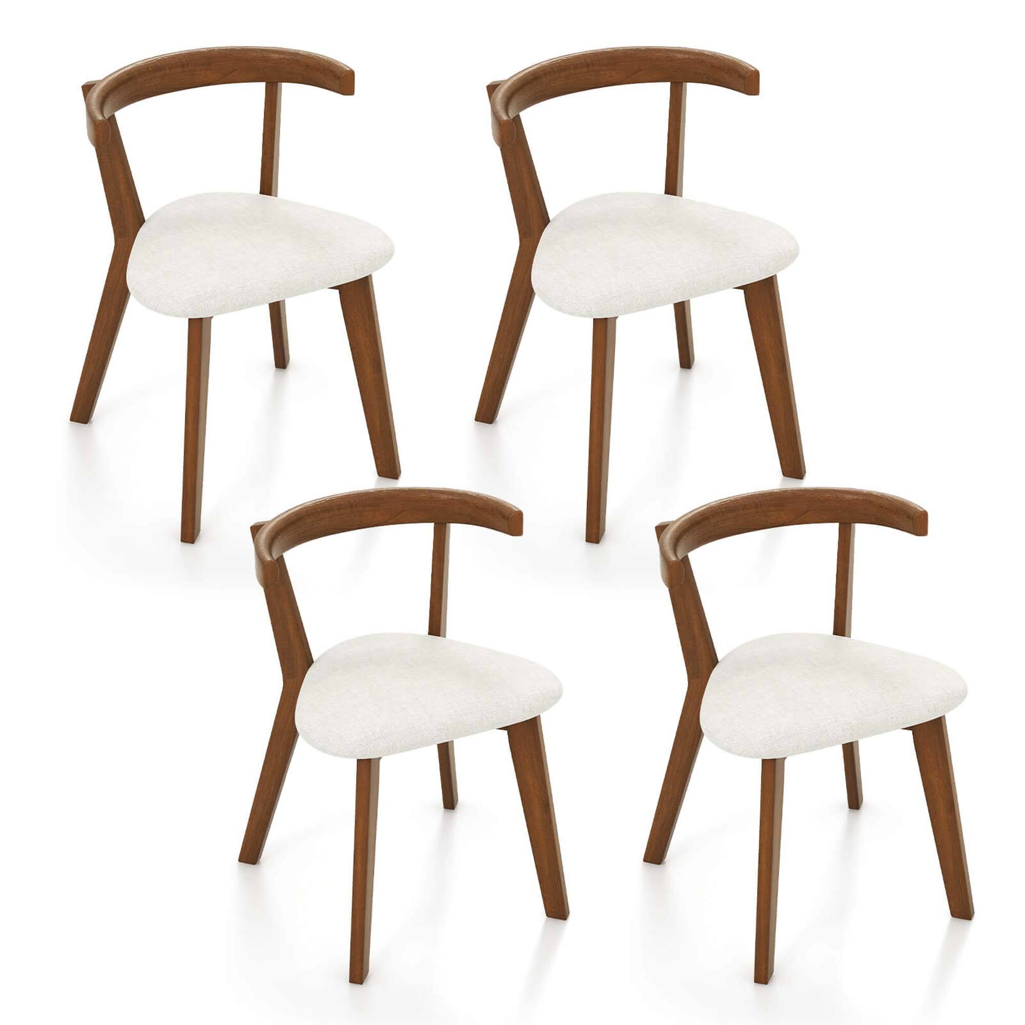 Costway - Space-Saving Wood Upholstered Dining Chair Set of 4 with Padded Seat & Curved Back - Walnut,White