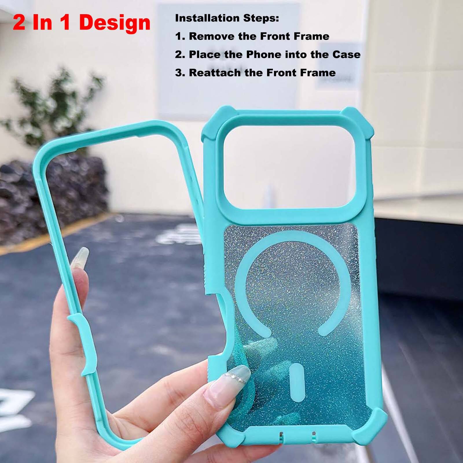 2 In 1 Design

Installation Steps:
1. Remove the Front Frame
2. Place the Phone into the Case
3. Reattach the Front Frame
