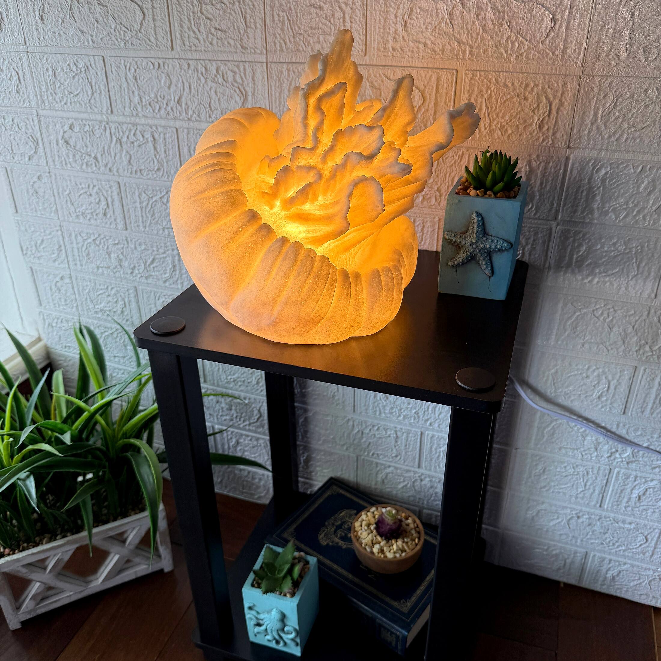 Alt View 4. Things2Die4 - Jellyfish Table Lamp Matte White Resin Coastal Accent Light 10 in Tall - White.