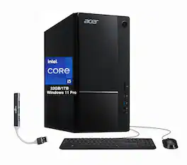Acer - Upgraded - Aspire Desktop (i5-14400, 32GB, 1TB SSD, Intel UHD 730, WiFi 6E, Bluetooth 5.3, Win 11 Pro) w/USB Hub - Black