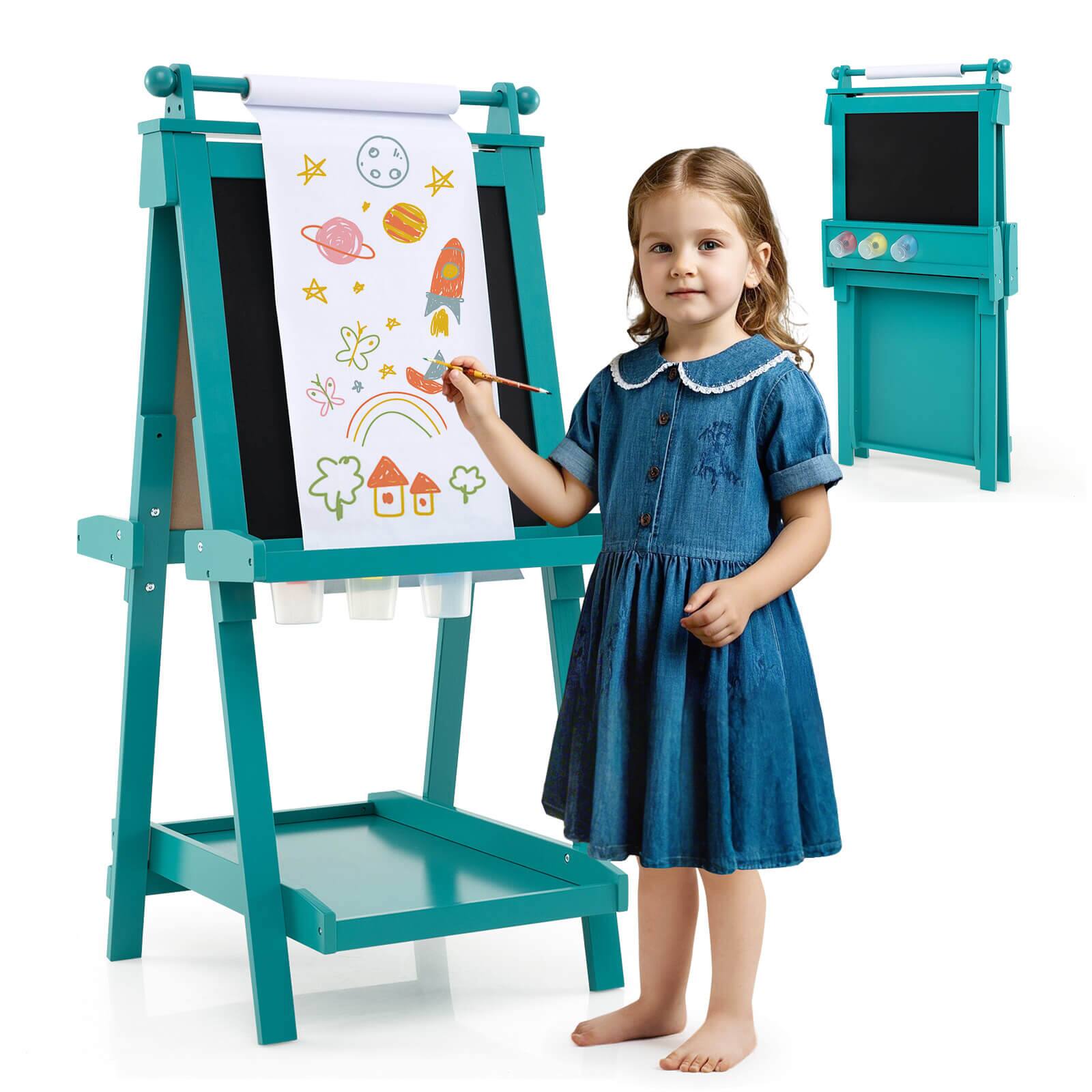 Alt View 9. Costway - Costway Foldable Easel for Kids 3-in-1 Double-sided Art Easel with Chalkboard - Green.
