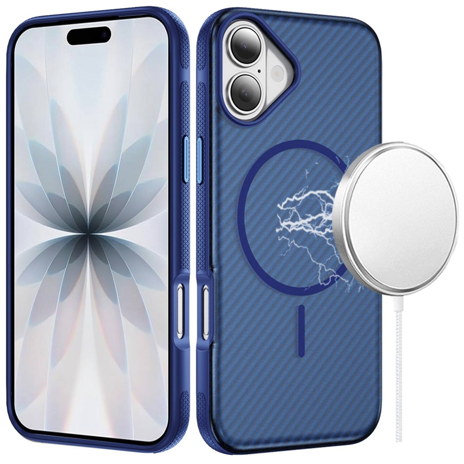Alt View 6. Equipd - Case for iPhone 17 (6.3") MagSafe Compatible, Skin-Friendly Grip Bumper Shockproof Protection Carbon Fiber Texture Cover - Blue.