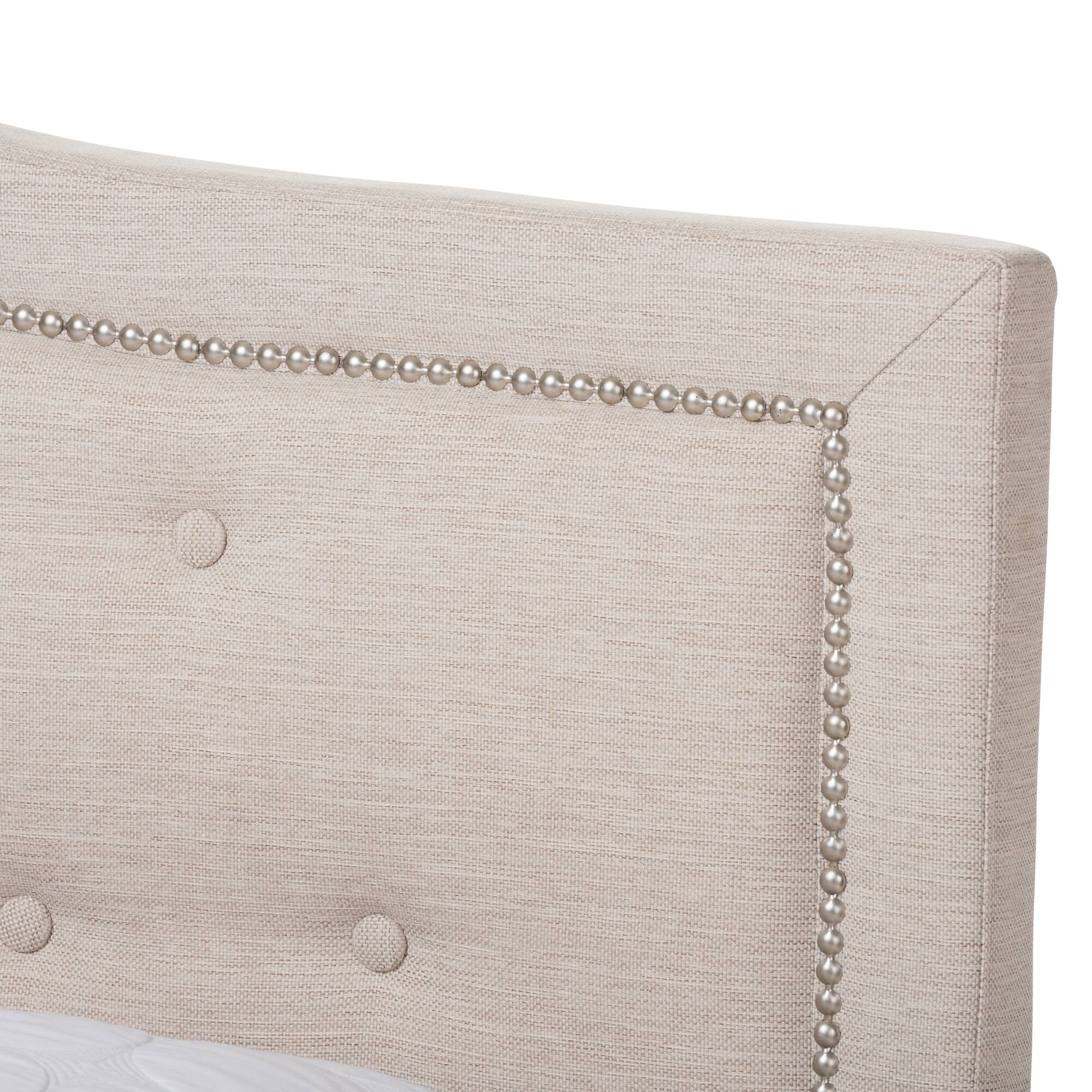 Back. Baxton Studio - Emerson Modern and Contemporary Fabric Upholstered Full Size Bed - Light Beige.