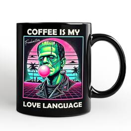 OrnamentallyYou - Vaperwave Frankenstein Retro Neon Horror Mug, Synthwave 80's Styled Classic Halloween Gift - Black
