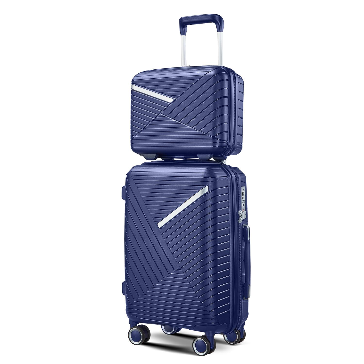 Alt View 7. APRILSOUL - Luggage Sets Piece Expandable Lightweight Suitcase with Double Degrees Mute Spinner Wheels - Navy Blue.