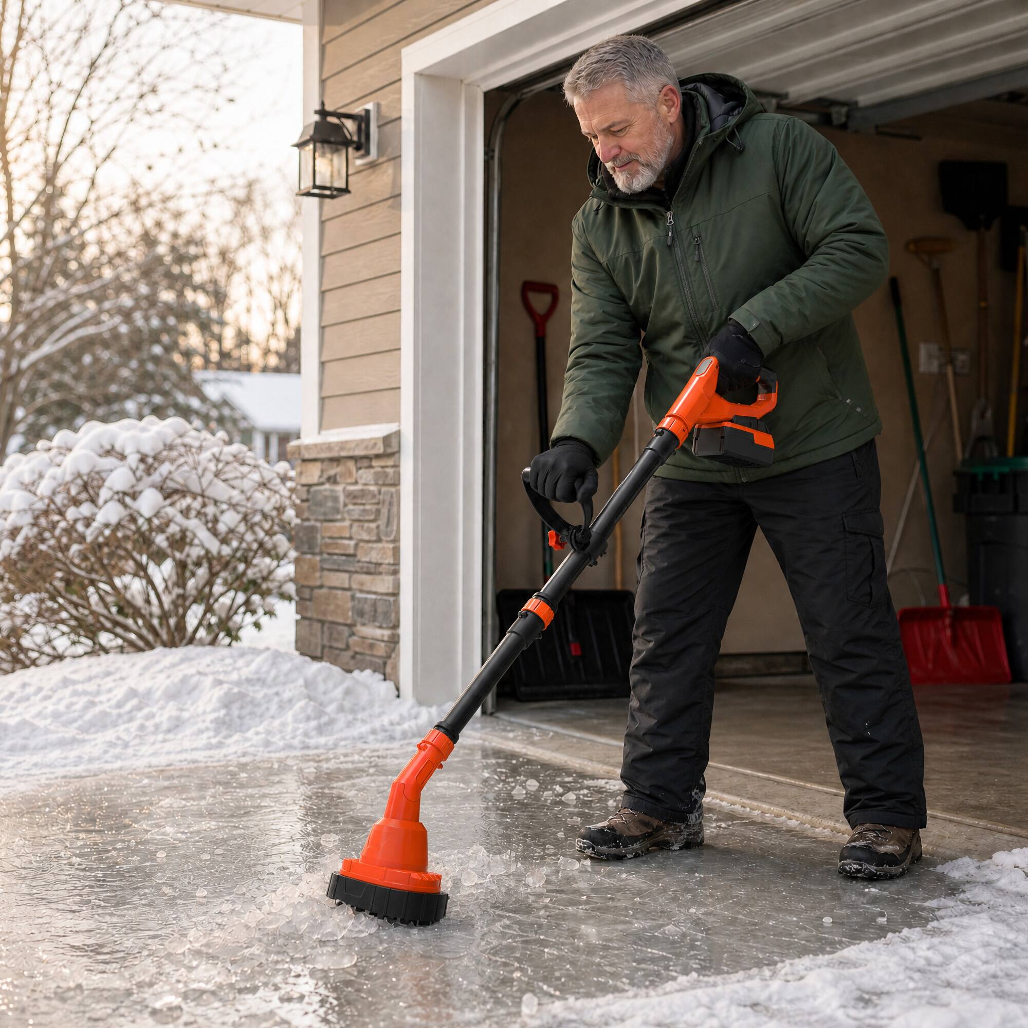 Alt View 4. Voltask - Voltask 24V Cordless Ice Removal Shovel, 8-Inch Dual-Head Electric Ice Scraper, for Driveways, Sidewalks and Walkways - Orange.
