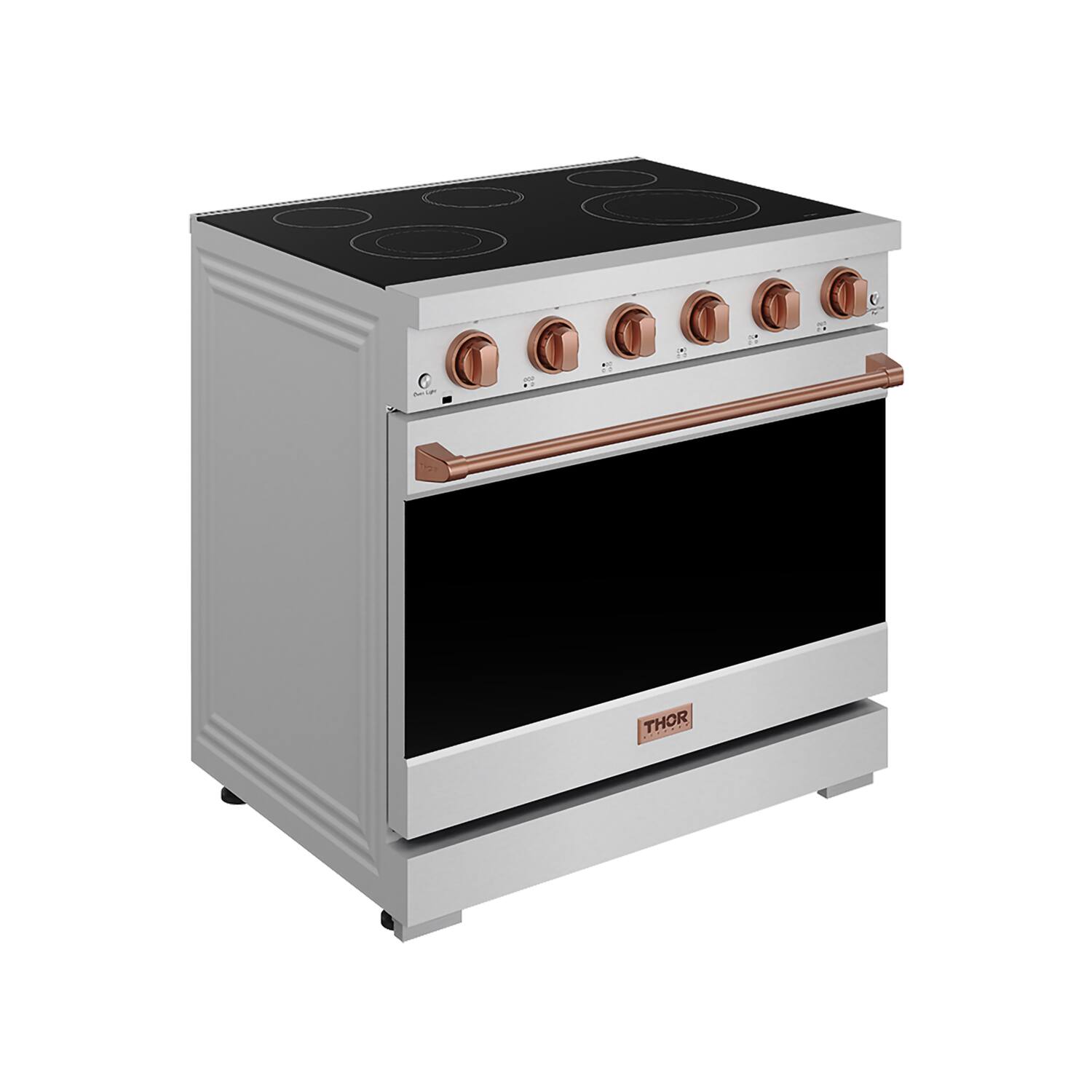 Left. Thor Kitchen - Gordon Ramsay Series by Thor Kitchen 6.0 Cu. Ft Freestanding Electric Range with Rose Gold Hardware - Stainless Steel.