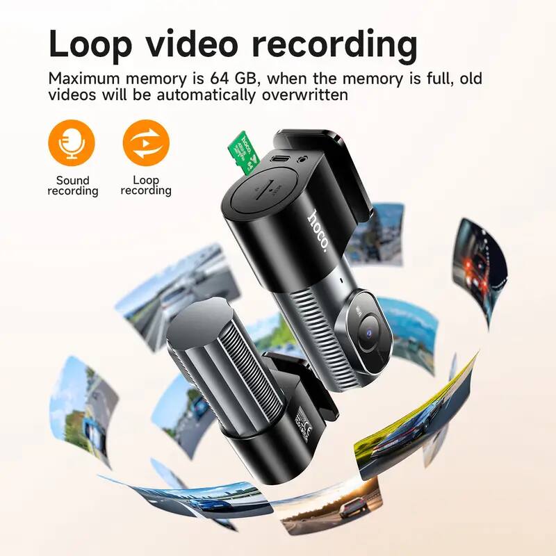 Loop video recording

Maximum memory is 64 GB, when the memory is full, old videos will be automatically overwritten

Sound recording

Loop recording
