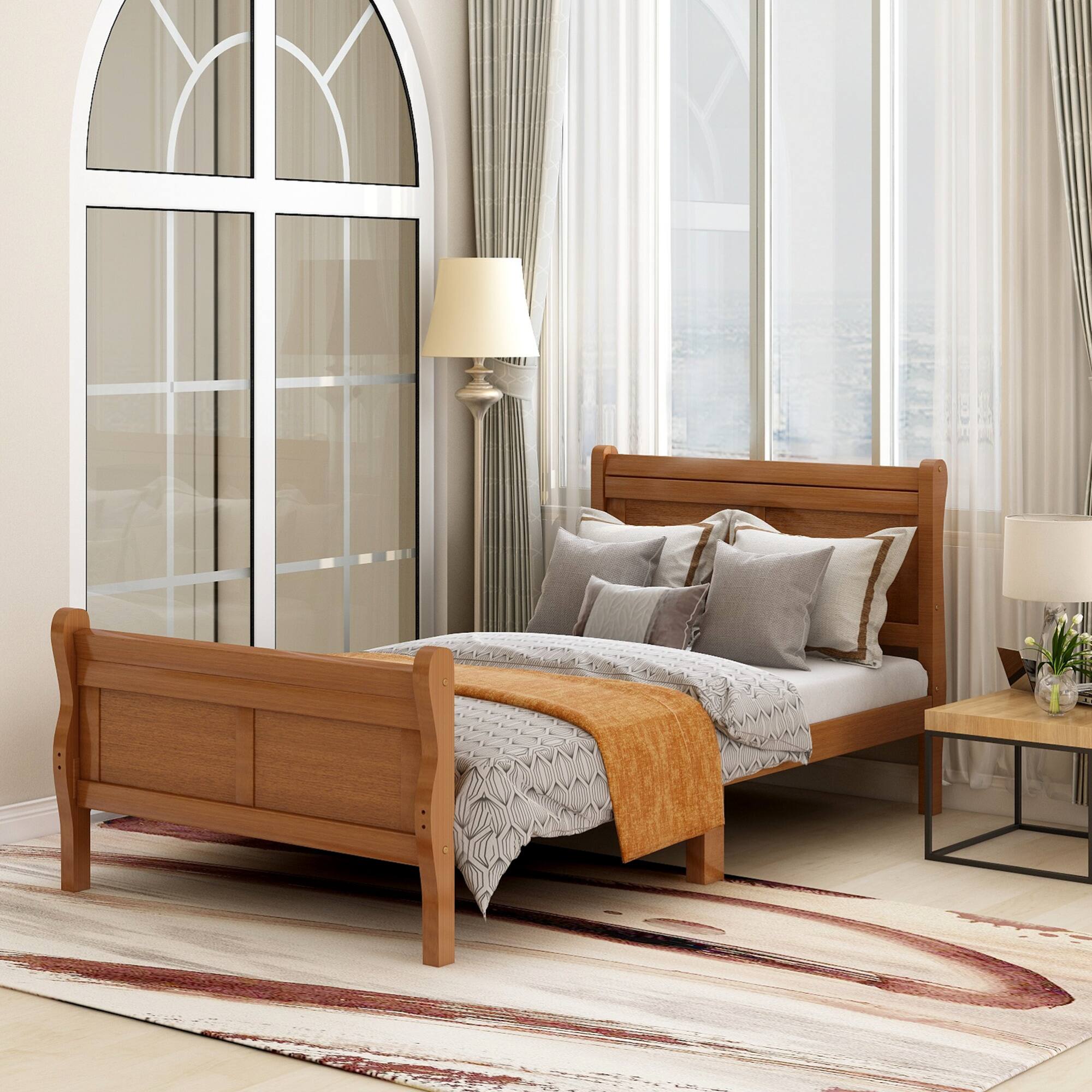 Angle. GOODSILO - Solid Wood Twin Platform Bed Frame with Headboard and Footboard for Modern Bedroom Decor - Oak.