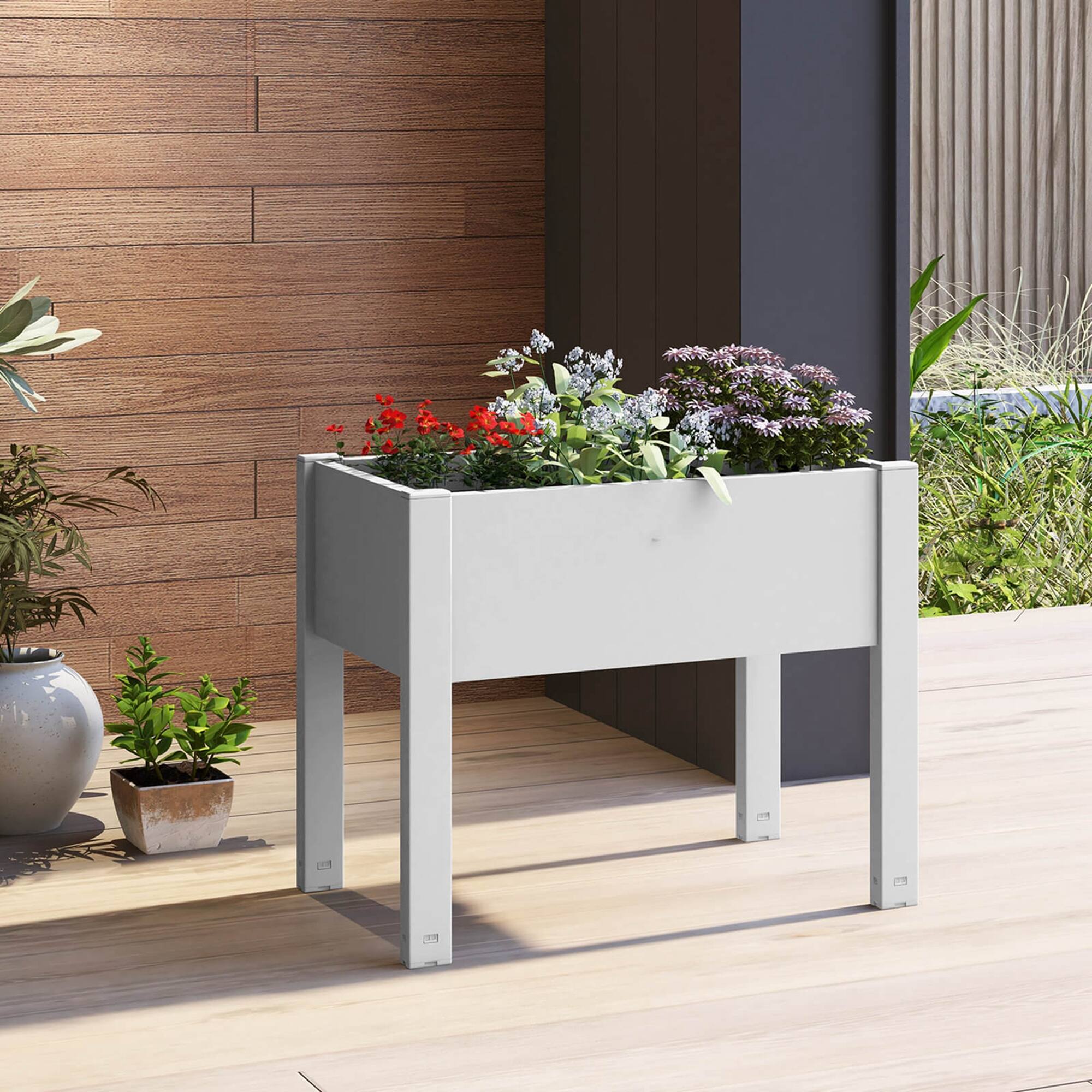 Alt View 4. Costway - Raised Garden Bed with Water Level Indicator Drainage Hole for Vegetables Outdoor - White.