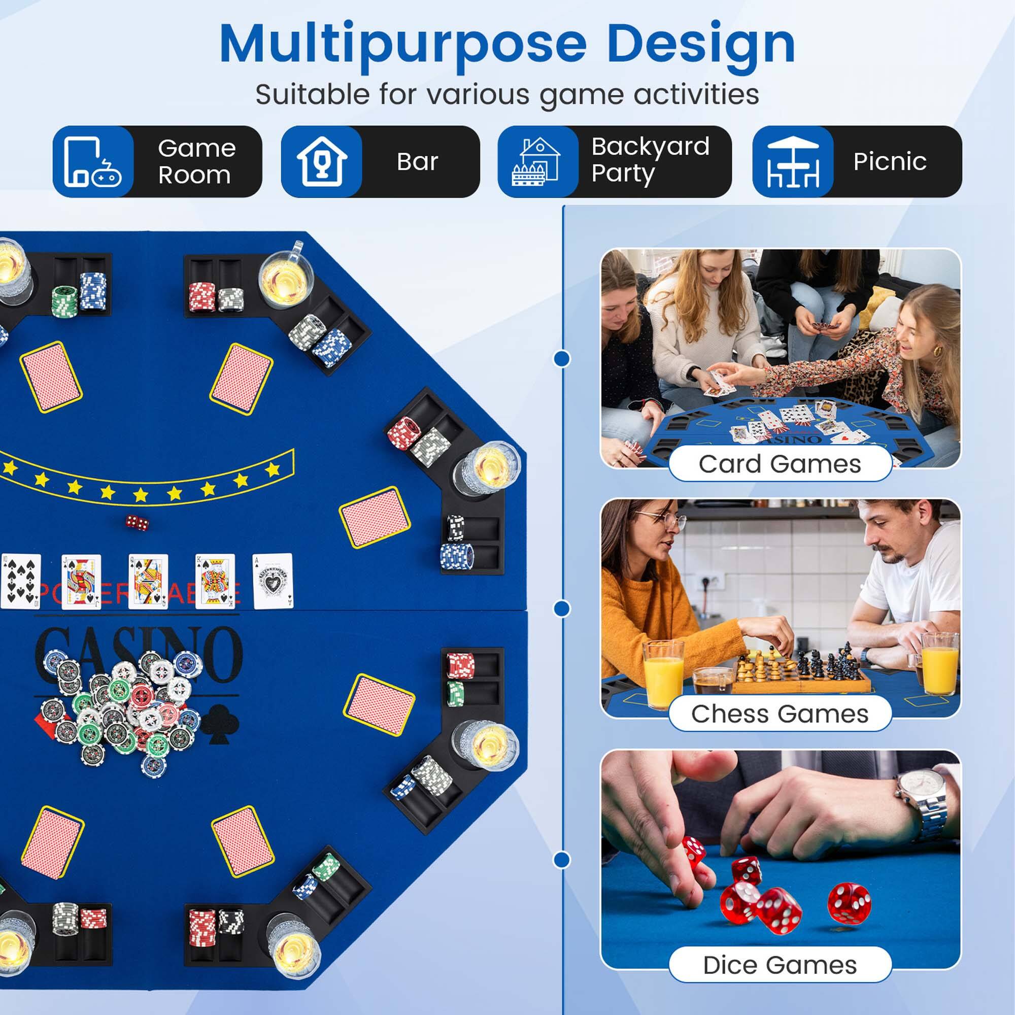 Multipurpose Design Suitable for various game activities

Game Room
Bar
Backyard Party
Picnic
Card Games
Chess Games
Dice Games