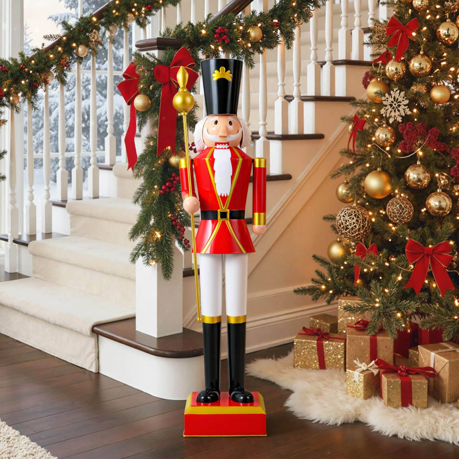 Alt View 4. Costway - Costway 4' Christmas Nutcracker with High Hat & Beautiful Scepter, Uniform & Boots for Yard - Black+Red.