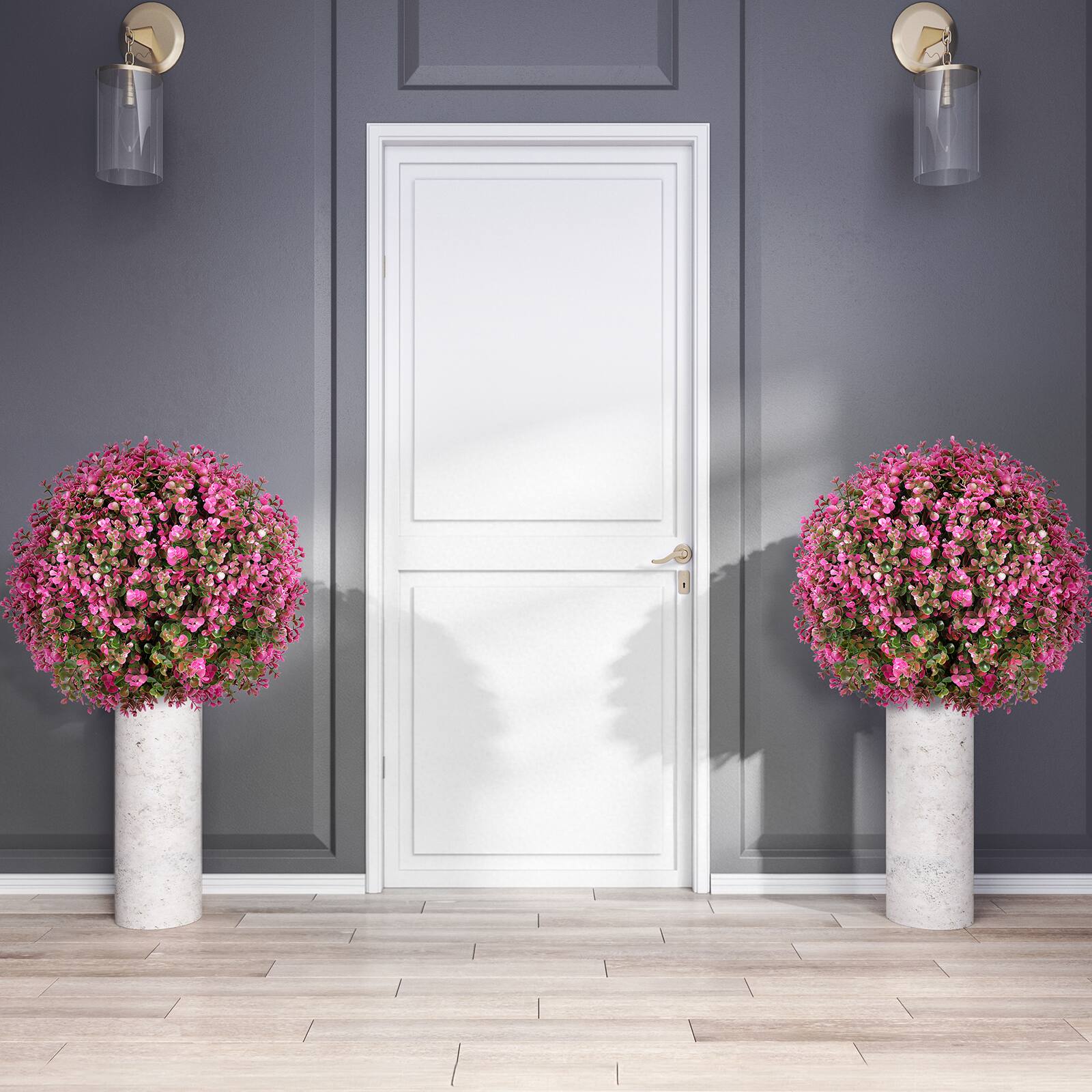 Alt View 1. Oumilen - 2 Pack Artificial Pink Flower Topiary Trees – UV Resistant Outdoor Fake Plants with Stakes, 26.3in for Garden Yard - Pink.
