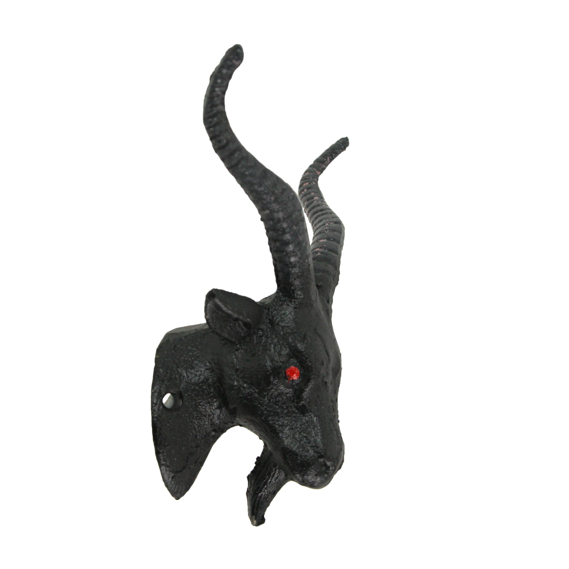 Alt View 2. Zeckos - Set of 2 Black Cast Iron Baphomet Wall Hooks -  6 inch Coat and Towel Racks - Black.