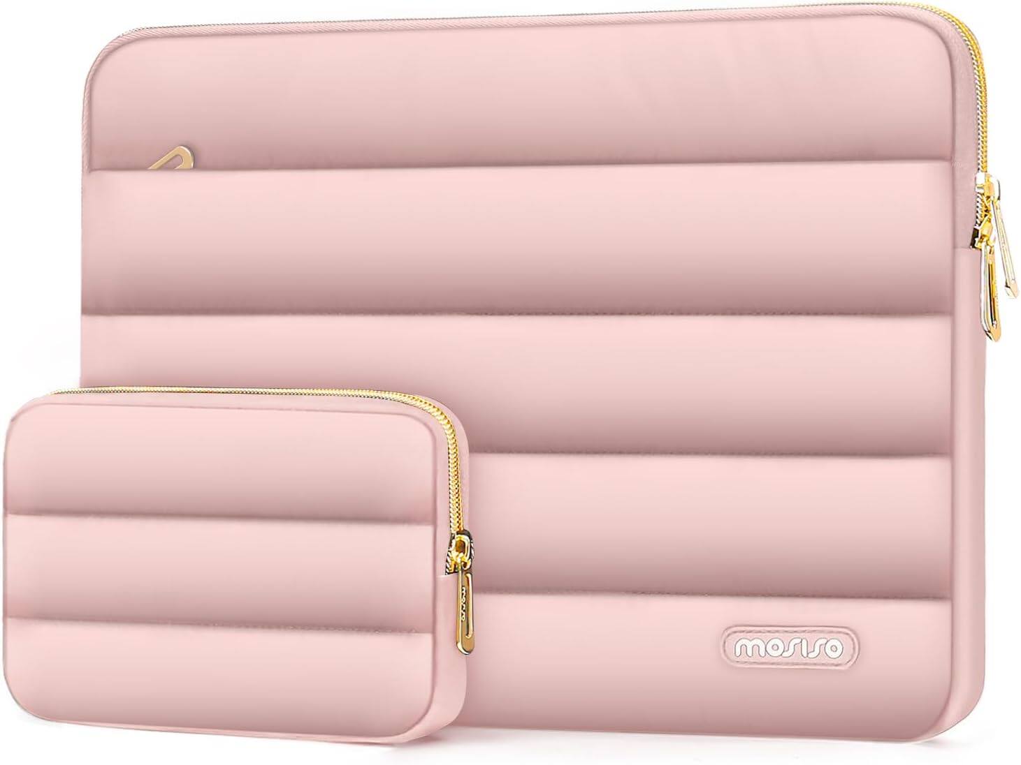 Front. mosiso - Puffy Laptop Sleeve 15-15.6 inch for MacBook Pro 16, HP Dell ASUS Acer Toshiba Lenovo Notebook - Pink.