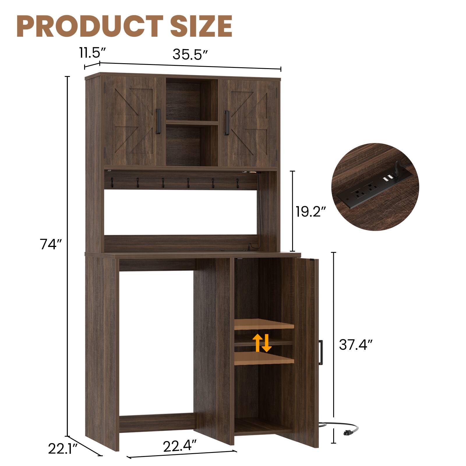 PRODUCT SIZE  
11.5" 35.5"  
19.2" 74"  
37.4" 22.1" 22.4"