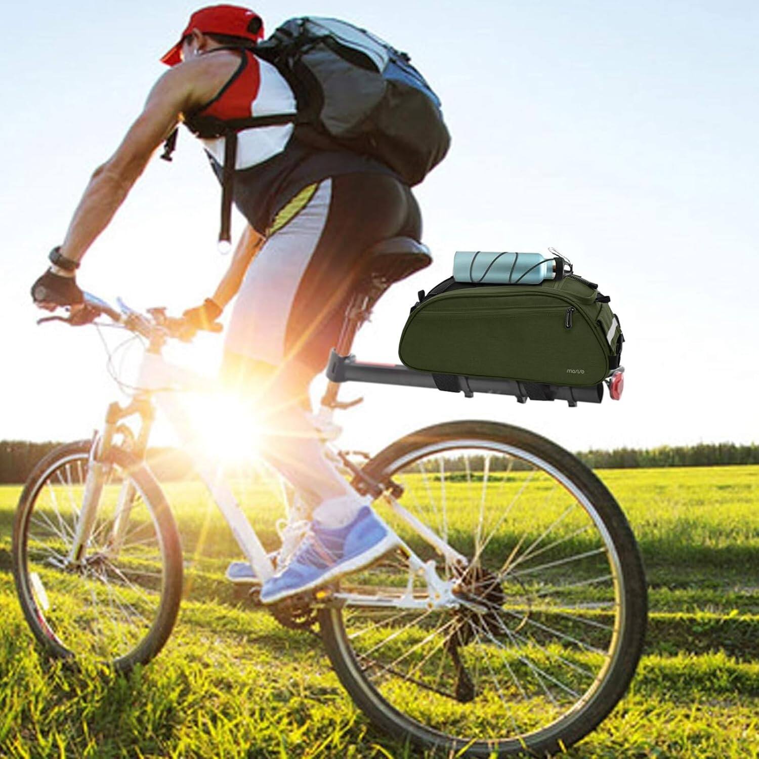 Alt View 3. mosiso - Bike Rack Bag Waterproof Bicycle Trunk Pannier  Cycling Bike Carrier Backseat Storage Luggage Saddle Shoulder Bag - Olive Green.