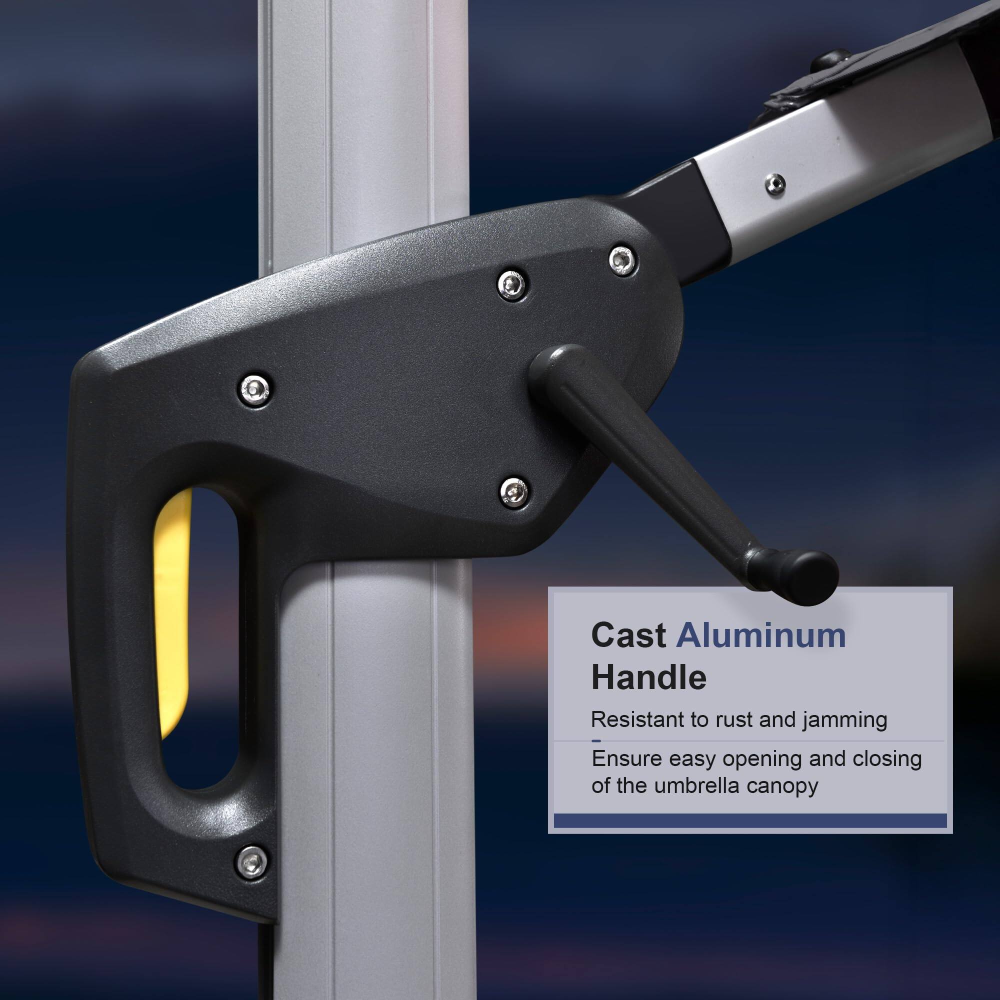 Cast Aluminum Handle  
Resistant to rust and jamming  
Ensure easy opening and closing of the umbrella canopy