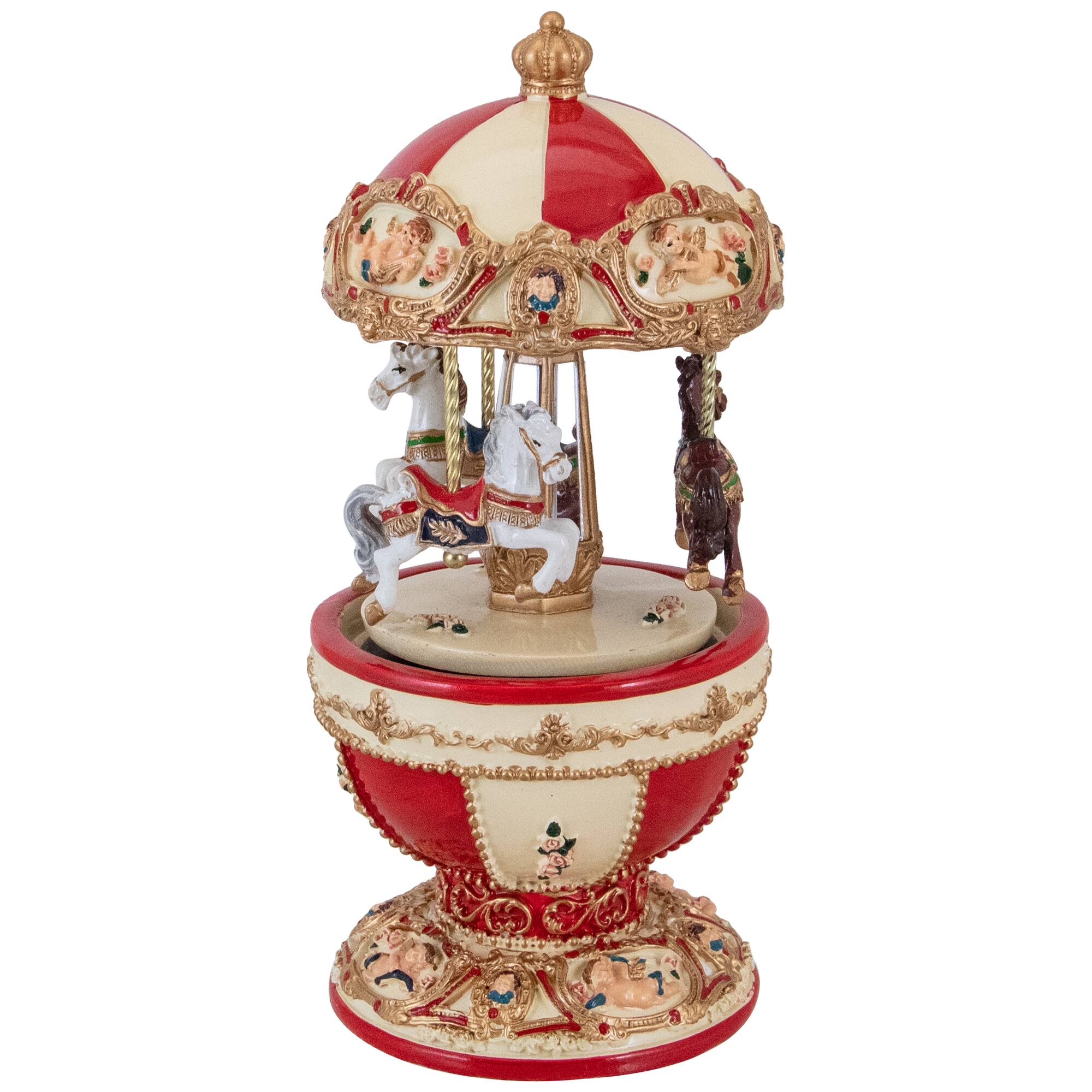 Alt View 4. Northlight - Horses and Cupids Animated Musical Carousel - 7.25" - Ivory.