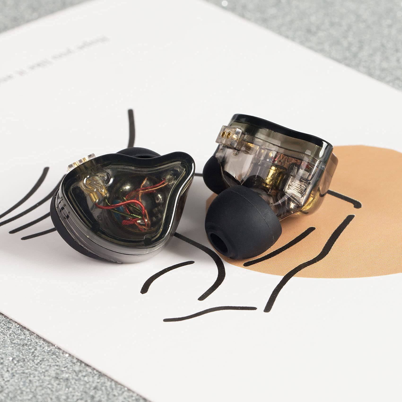 Alt View 4. GlowWise - Professional Wired IEM for Stage/Studio: 1DD+1BA HIFI Bass, Ear Fins, No Mic, Clear Black - Clear.