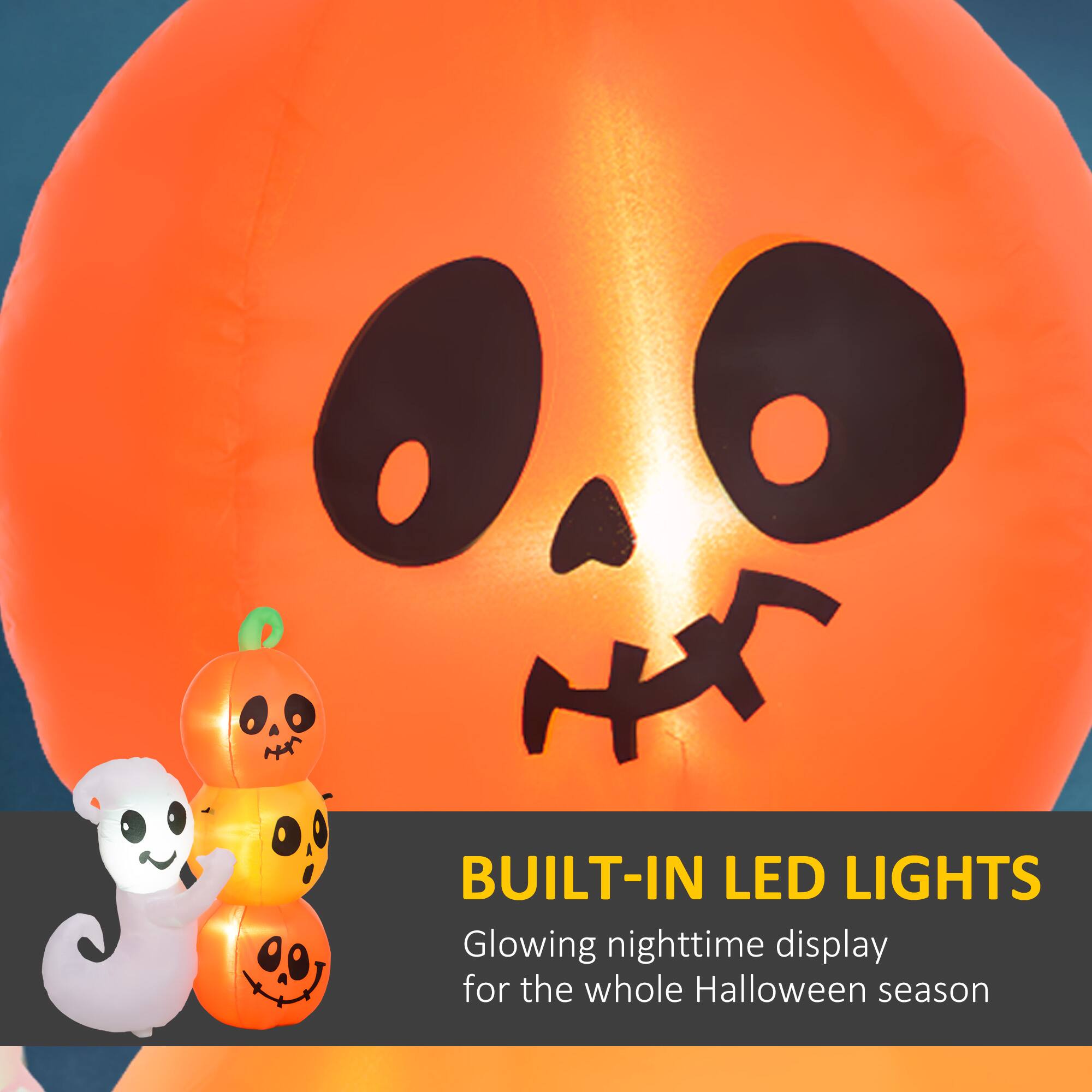 BUILT-IN LED LIGHTS: Glowing nighttime display for the whole Halloween season.